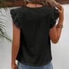 Summer New Round Neck Hollow Loose Lace Shirts Women Elegant Solid Ruffled Short Sleeve Casual Blouse Women Tops Slim Fit Vintage Fashion Shirt 26600