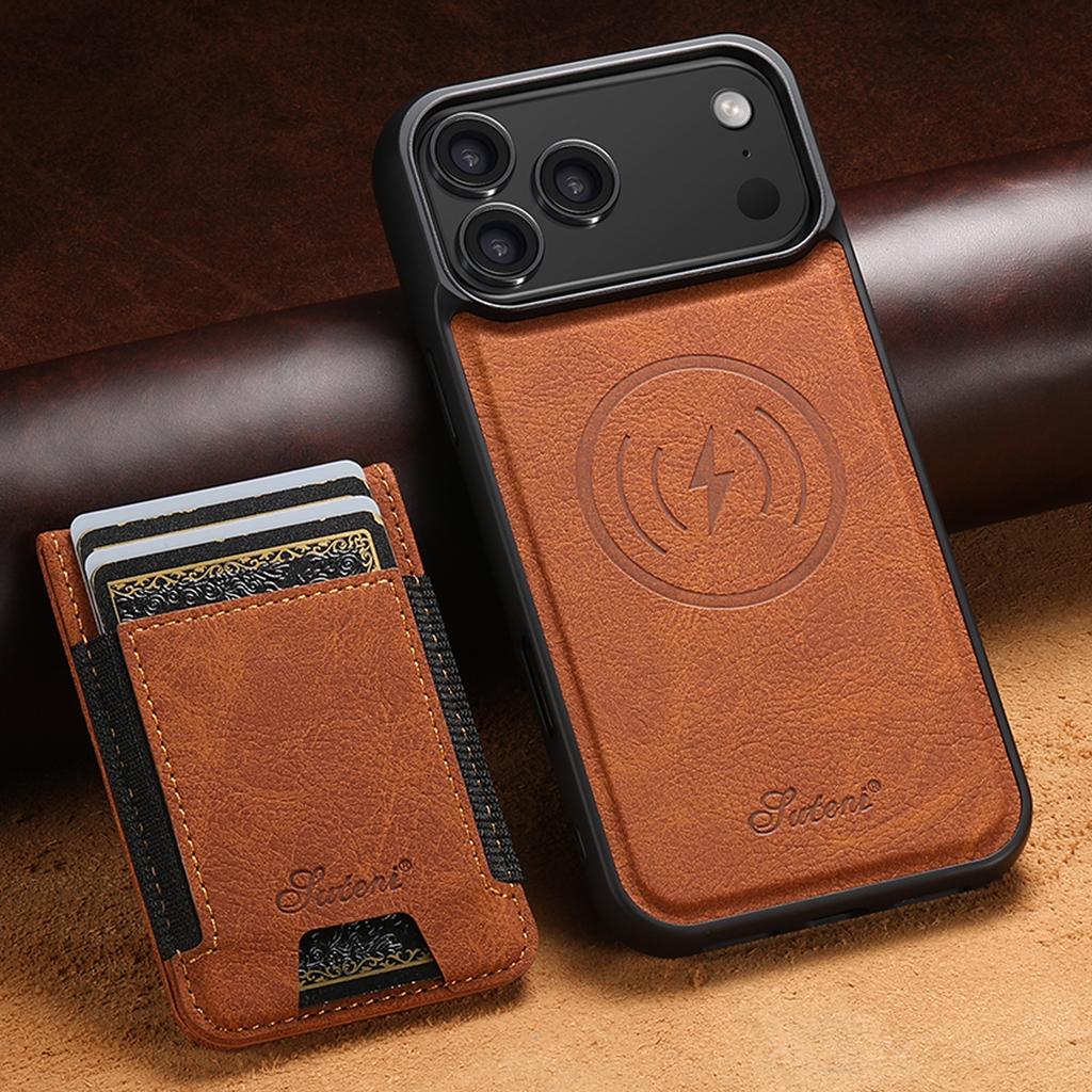 Custodia per Telefono Portacarte con Ricarica Wireless Magnetica Per iPhone 18 Pro Max 17 Pro 16 Plus 15 14 13 12 Copertura Lussuosa in Pelle di Vacchetta