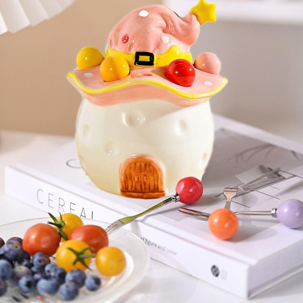 Ceramic Stainless Steel Fruit Fork Set Magic House Shape Home Safety Fork Salad Fork  Daily Use