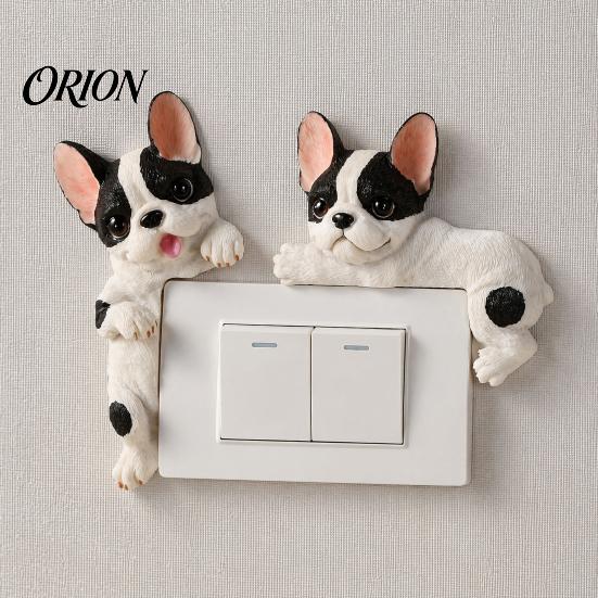 Easy Install Switch Cover 3D French Bulldog Resin Light Cover, Cute Cartoon Dog Wall Socket Decorative Plate Sticker Decor, Self-Adhesive Animal
