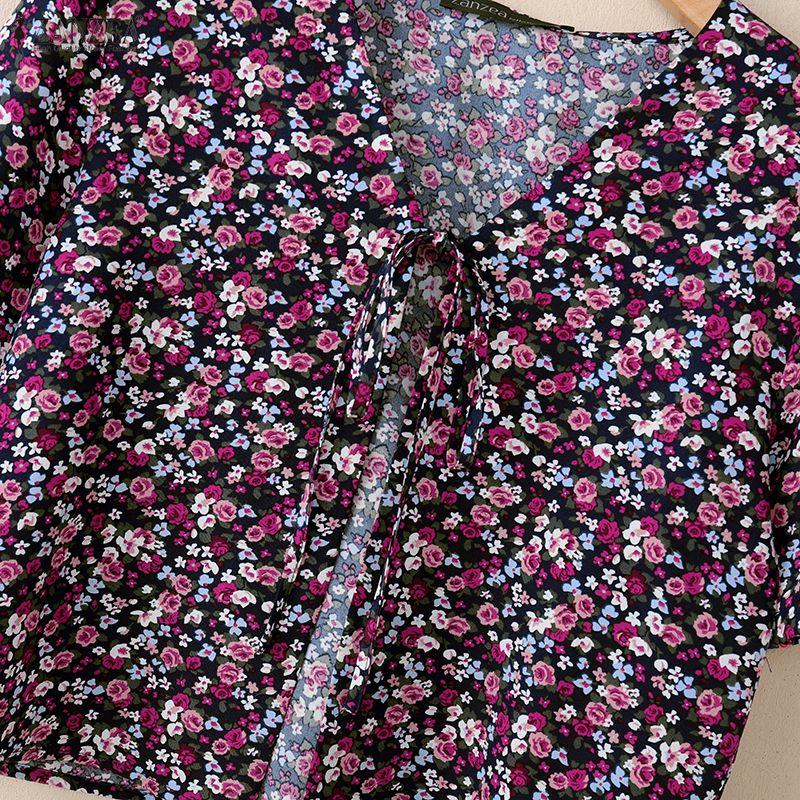 ZANZEA Cardigan/Blusa Casual da Donna Estiva con Scollo a V, Stampa Floreale, Maniche Corte
