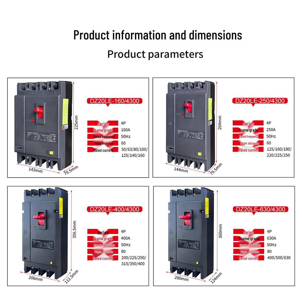 Delixi DZ20L-160/4300 4P Three-Phase Air Switch with Leakage Protection Circuit Breaker