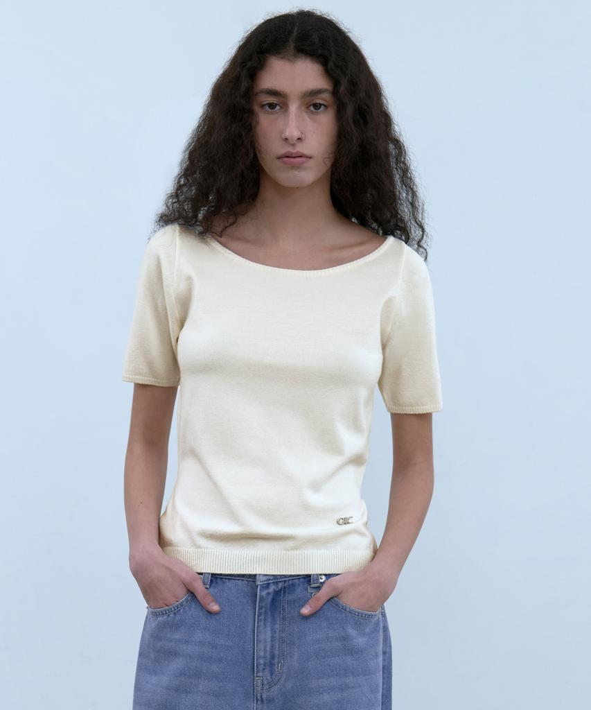 OIOI COLLECTION New Normal Boat Neck Short Sleeve Knit Ivory