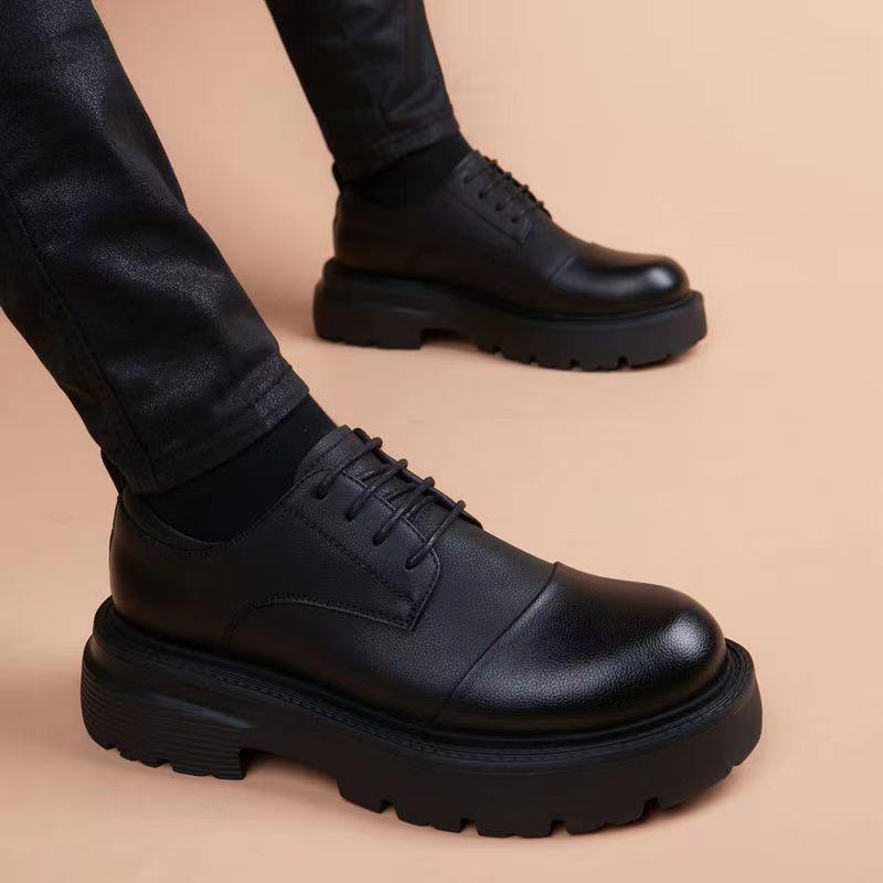 

Мужские черные кожаные туфли дерби на толстой подошве, в британском деловом стиле, увеличивающие рост, подходящие для повседневных и официальных мероприятий. 43 Standard Leather Shoe Size