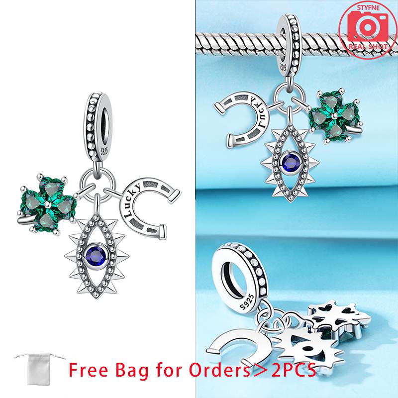 Charm Bead Components Shiny Zircon Blue Devil's Eye and Fatisha's Hand Bead Components Copper Metal Pendant Bead Component Compatible With Do It