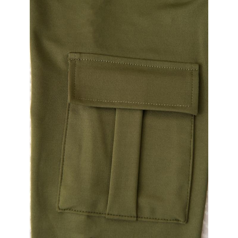 [Pantaloni Cargo ad Alta Elasticità] Pantaloni Jogger Cargo da Donna ad Alta Elasticità Stretti - Tasche Coperte, Vita con Coulisse, Colore Unico Nero Miscela di Poliestere