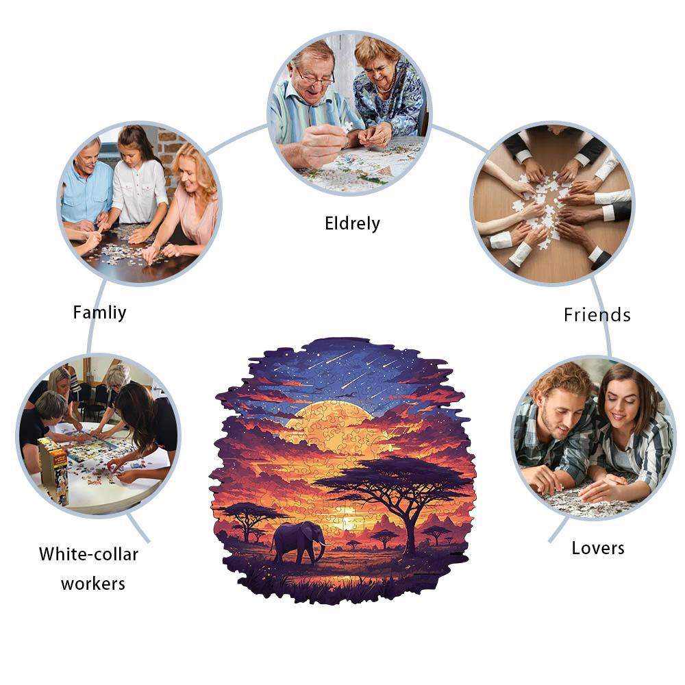 Sunset scenery on the grassland Wooden Puzzle, High Difficulty Toys Puzzle, Concentration Training For Adults