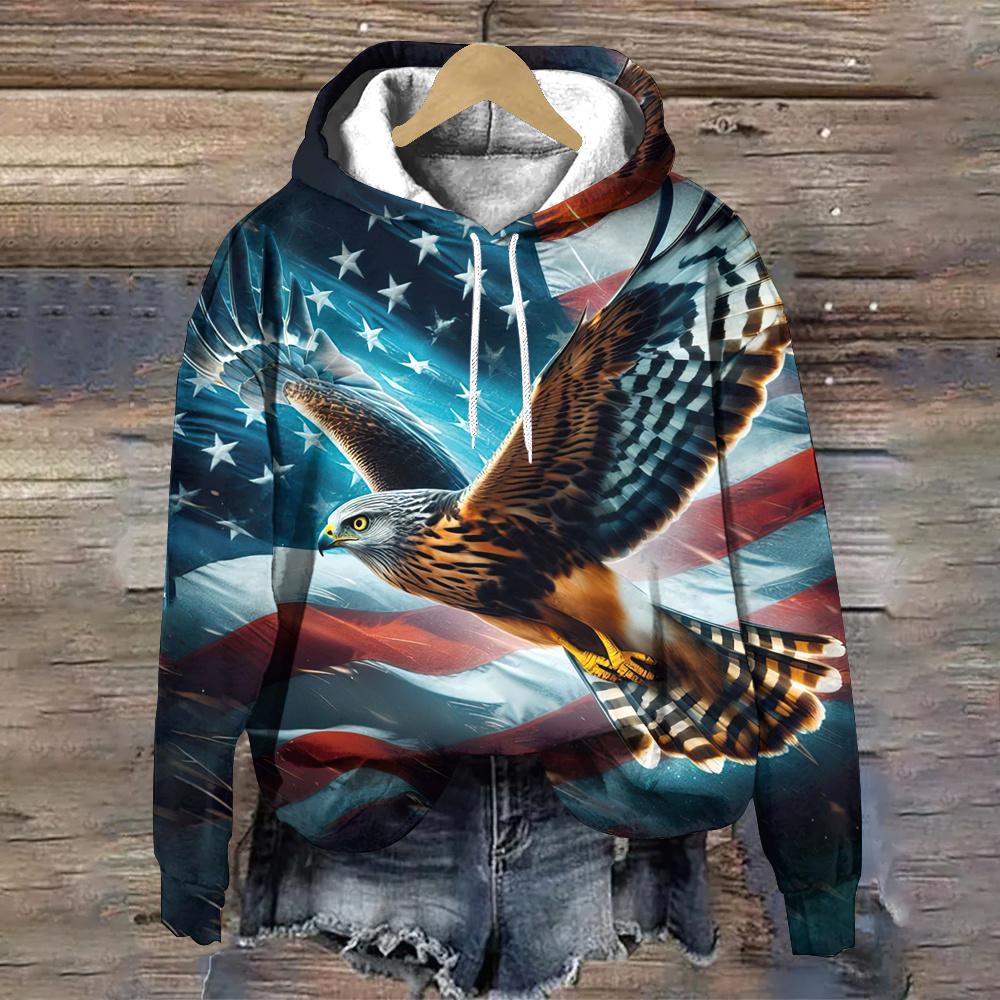 Sweat-shirt à capuche décontracté à motif d'aigle des États-Unis pour femme, vêtement ample, tendance, automne/hiver