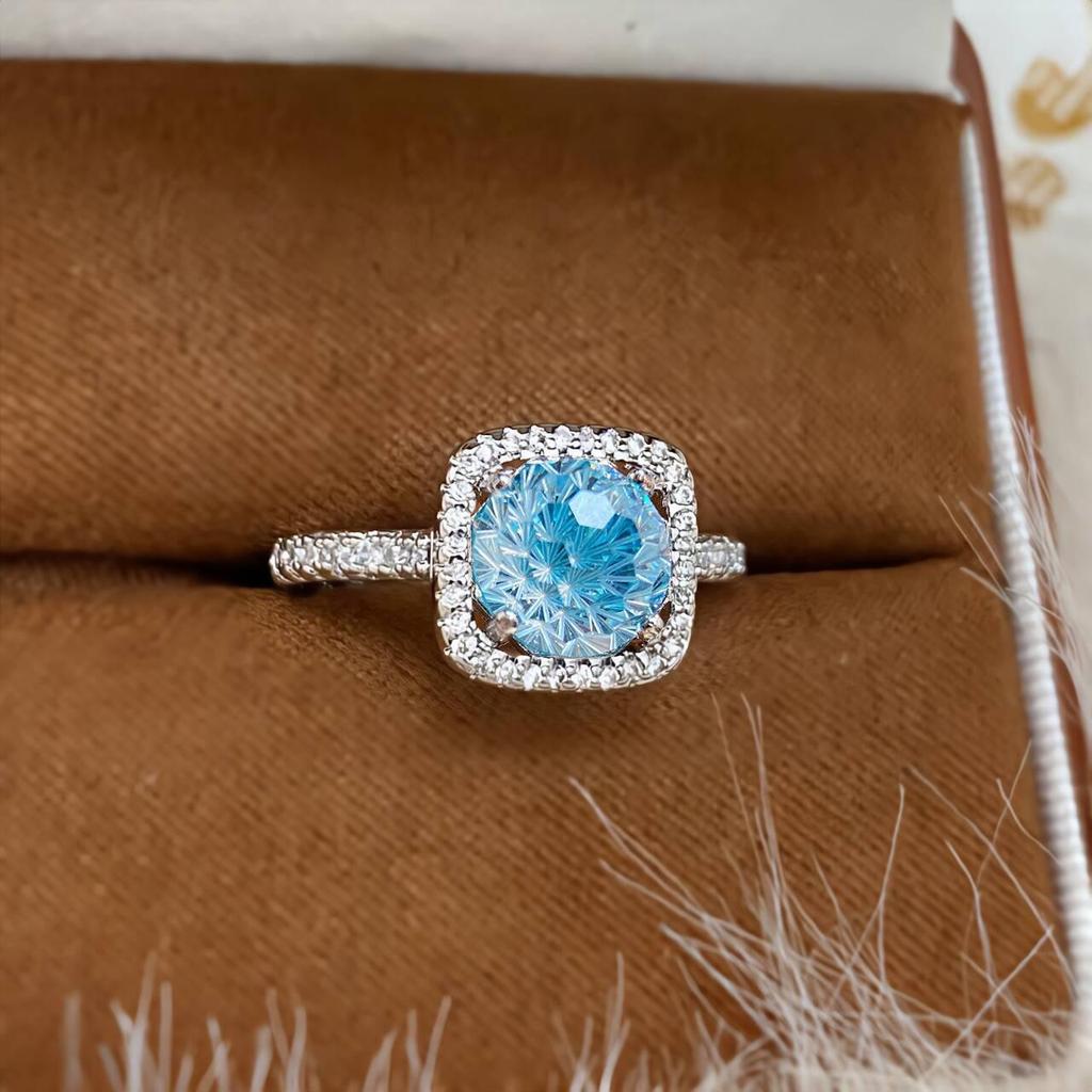 Anillo de Princesa para Mujer de Aguamarina Paraíba y Diamante de Alto Carbono de Lujo Ligero