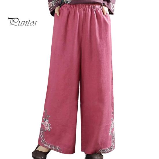 

Длинные брюки в китайском стиле с эластичной резинкой на талии, широкие повседневные брюки с карманами, свободные брюки в стиле ретро 3XL розы красного