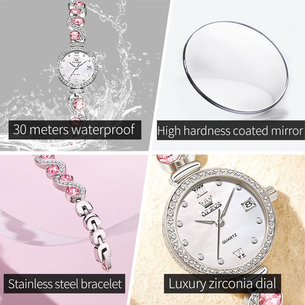 OLEVS 5633 Fashion Luxury Ladies Bracelet Quartz Watches Waterproof Diamond Bezel Women Dress Wristwatch Elegant