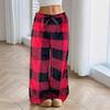 Women Buffalo Plaid Fuzzy Wide Leg Pants Elastic Drawstring High Waist Fluffy Teddy Loungewear Trousers Winter