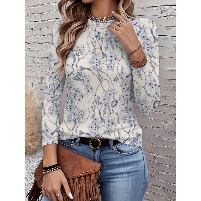 Womens Round Neck 3D Dinosaur Print Tee - Casual Fit 7/8 Sleeve 2025