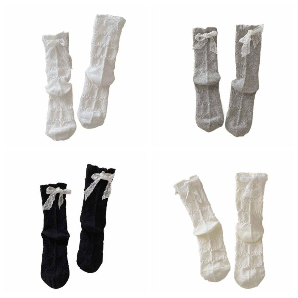 3Pairs Ins Style Mid Tube Socks Thin Sweet Socks Women Cute Lace Bow Socks  Girl