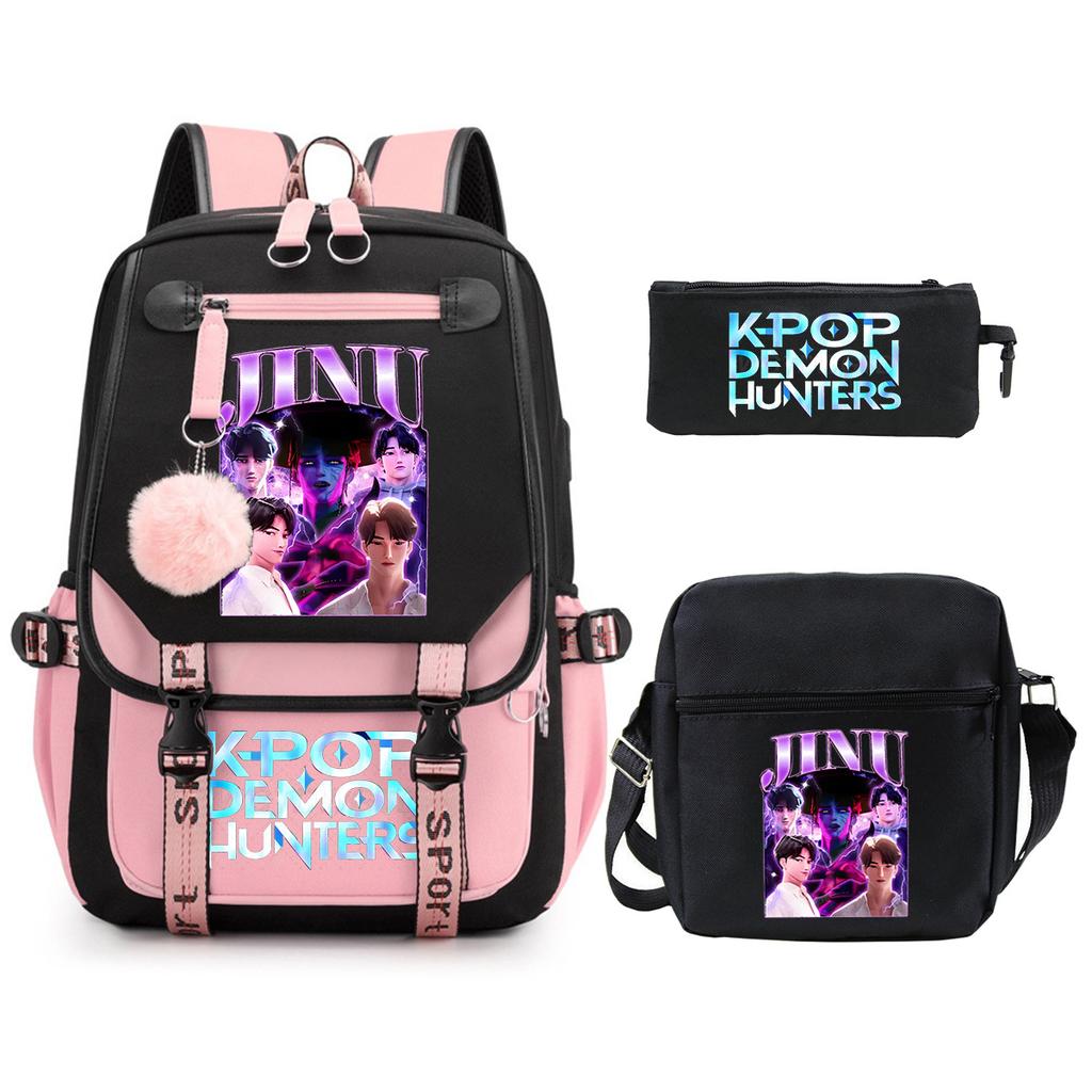 Demon Hunters Peripheral Printing Children's Fashion Backpack Cross-border Large Capacity Primary and Secondary School Student Leisure School Bag Set