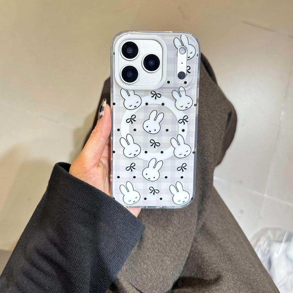 Trendy Miffy Magnetic Anti-Drop Phone Case for iPhone 17/16 Pro Max - Grey/White