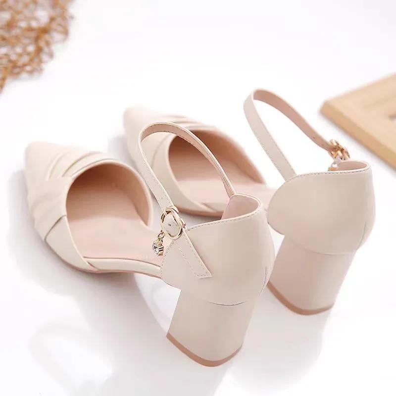 zapatos de mujer lady cute pointed toe beige office career work pumps women fashion buckle strap spring summer heel shoes ga323