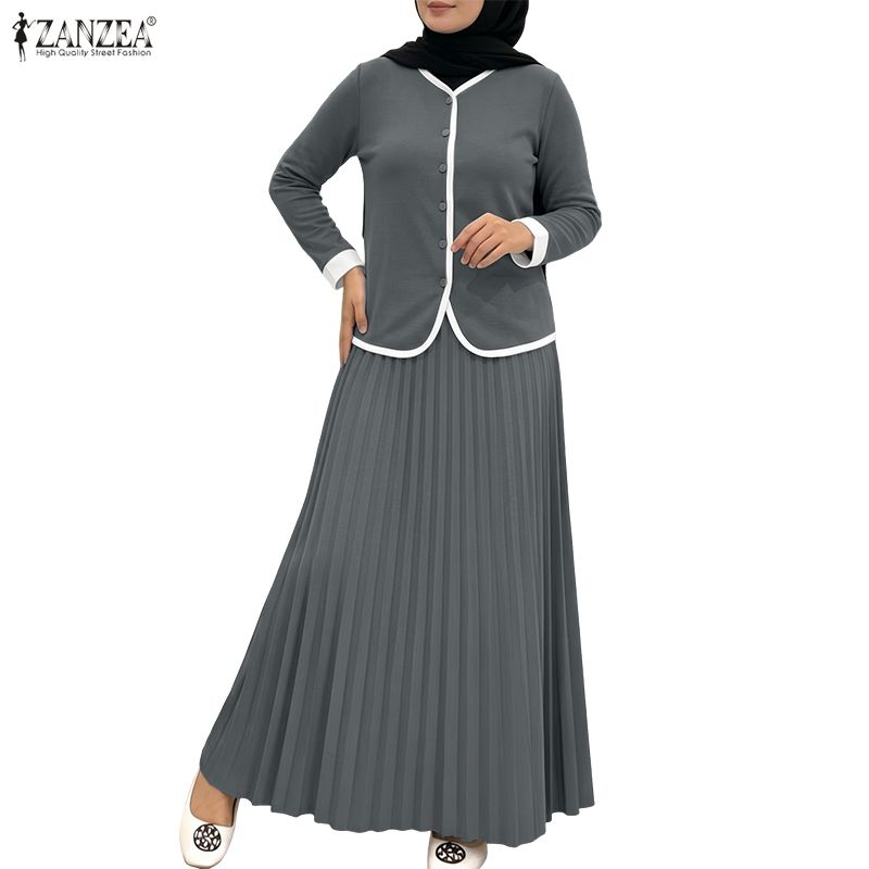 ZANZEA Women Long Sleeve Blouse and Long Skirts Casual Two Piece Suit Sets