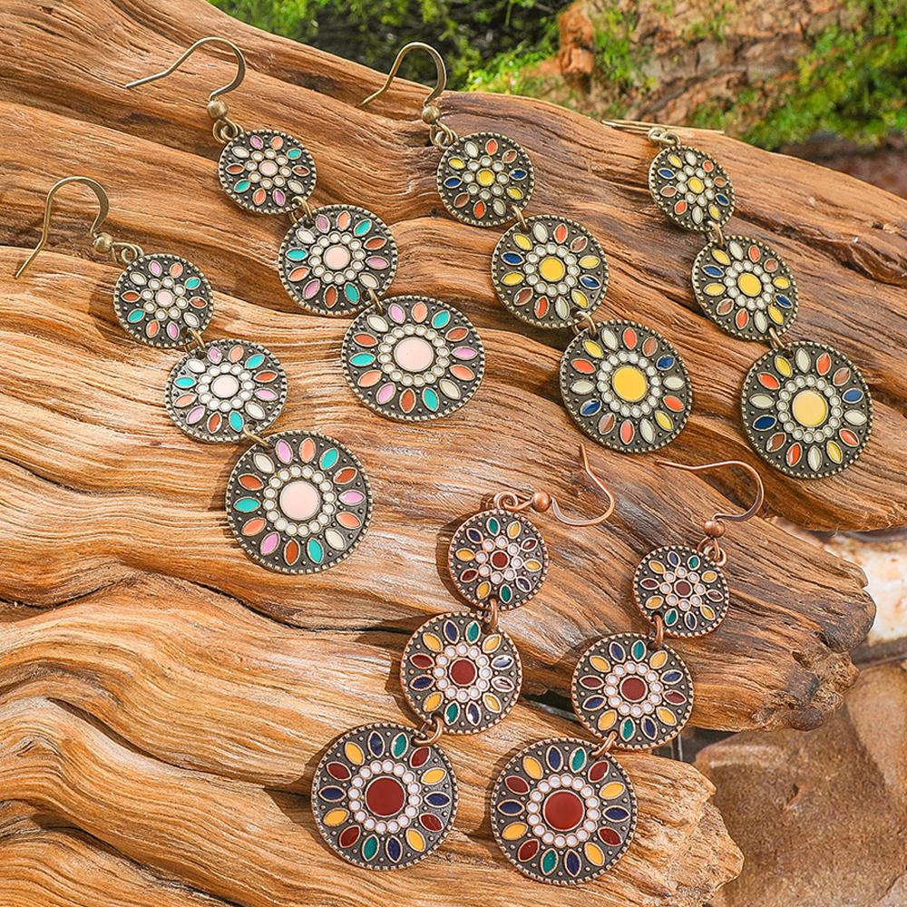 3 pary Vintage Kolczyki Wiszące dla Kobiet Geometryczne Okrągłe Wyraziste Kolczyki Boho Dekoracje na Imprezę Codzienne Noszenie Praca Randka Prezent Wszechstronne