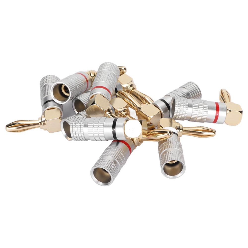 10PCS 24K Copper Gold Plated 90 Degree Right Angle Banana Plugs for 4mm Speaker Cable Sound Jack