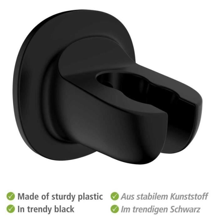 Support Pour Douches À Main - WENKO - Libertà - Plastique Noir - Fixation Sans Perçage