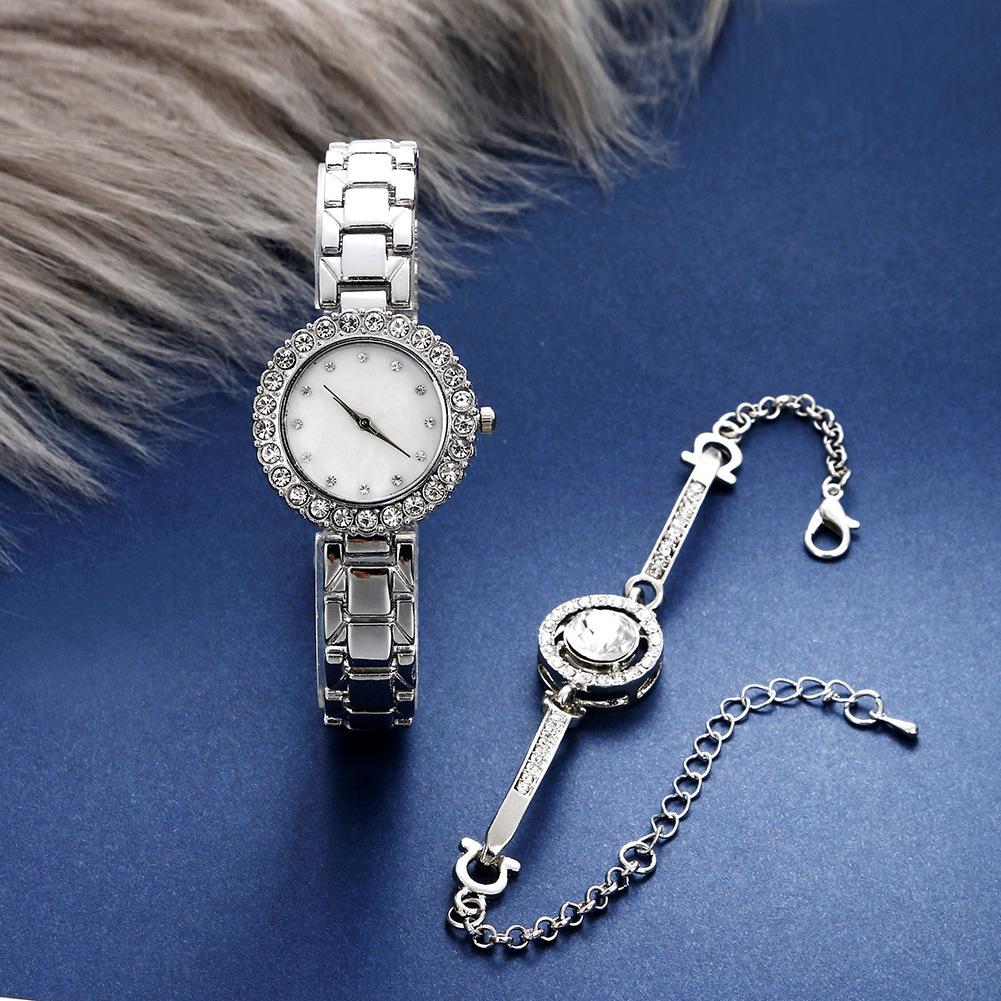 Diamond-Studded Minimalist Quartz Bracelet Watch with Pearl - Elegant and Luxurious Fashion Gift