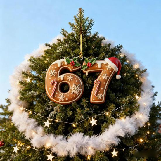 2 Pcs 67 Christmas Ornaments Funny Six Seven Gingerbread Hanging Ornament Acrylic Holiday Tree Decor Gift for Teens Kids Family Friends Coworkers