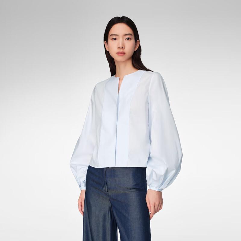 OVVOVV Women s Air-Washed Pima Cotton Lantern Sleeve Shirt S