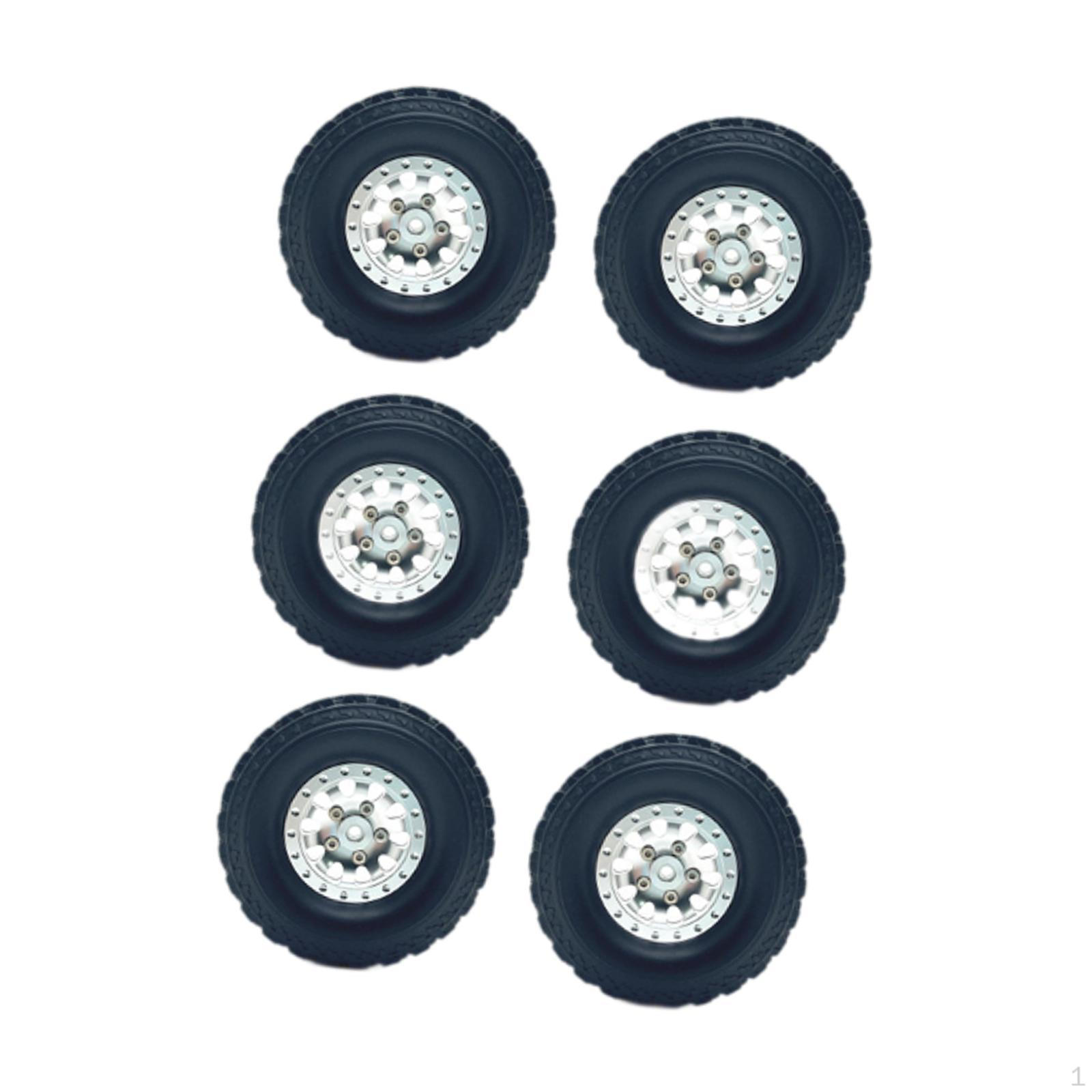 

6 Pieces 1/12 1/16 RC Car Wheel Rim and Tires Metal DIY Tool Spare Part argent