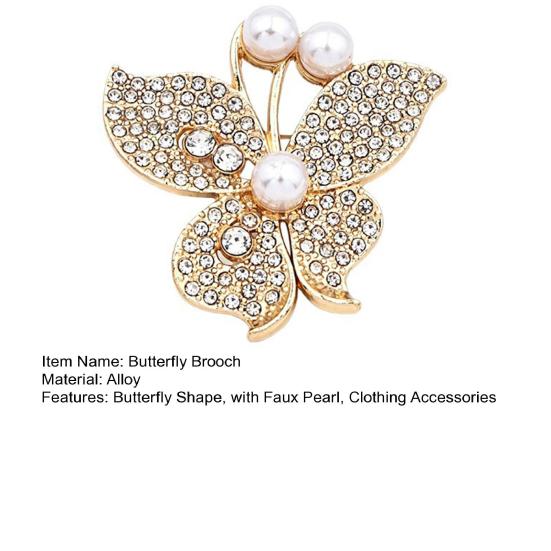 Vintage Clothing Accessory Women Butterfly Brooch Pin, Shape Lapel Pin with Alloy Faux Pearls Rhinestones, Jewelry for Dresses Coats Jackets Pins