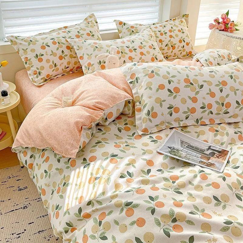 

Постельный набор из 100% хлопка, комплект простыней из четырех предметов, удобный комплект, девчачий свежий стиль, двуспальный комплект с одеялом, 4 шт. 150x200cm 1pcs