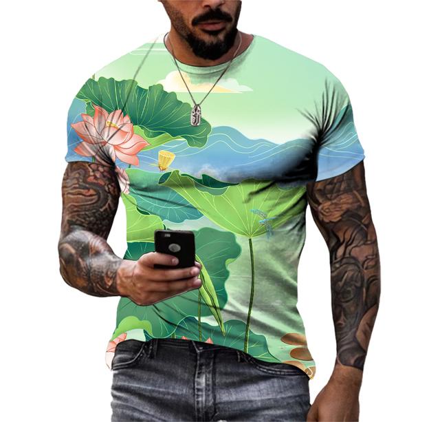 Piękne koszulki męskie z elementami chińskimi, casualowe, z nadrukiem HD 3D, wzorzyste, hip hopowe, Harajuku, z osobowością, z okrągłym dekoltem, z krótkim rękawem