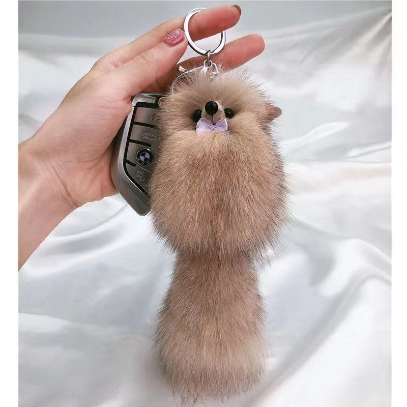 Cute Fox Car Keychain Pendant Plush Fur Doll Bag Hanging Decoration Gift