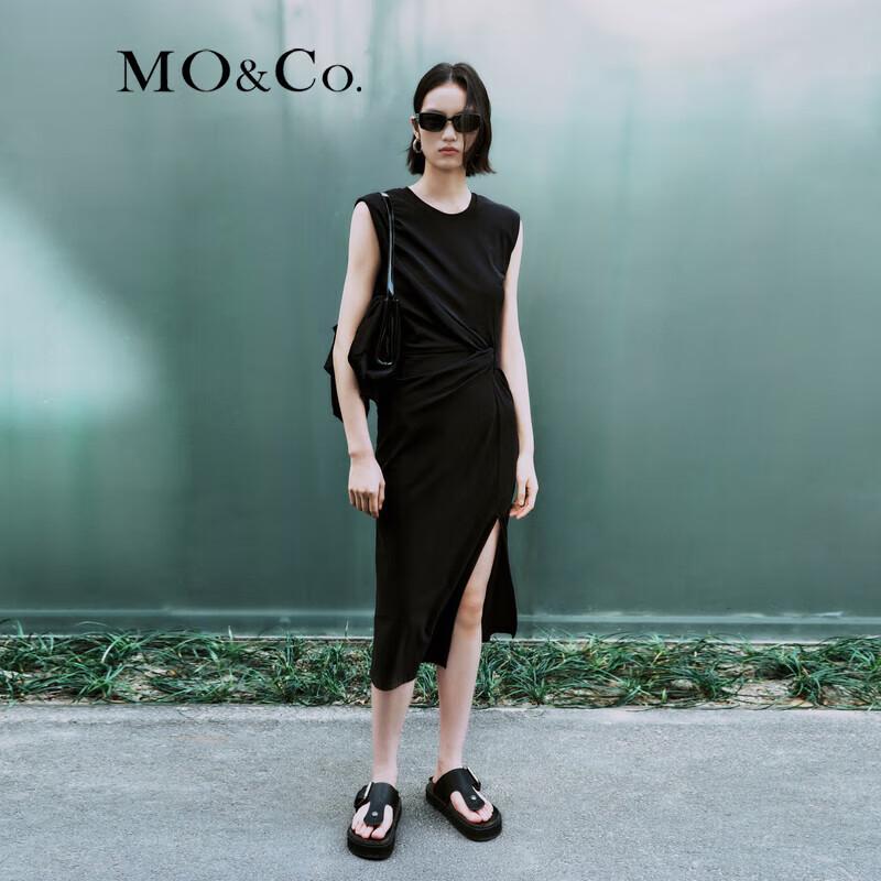 MO&Co. Sleeveless Pleated Waist Slit Dress
