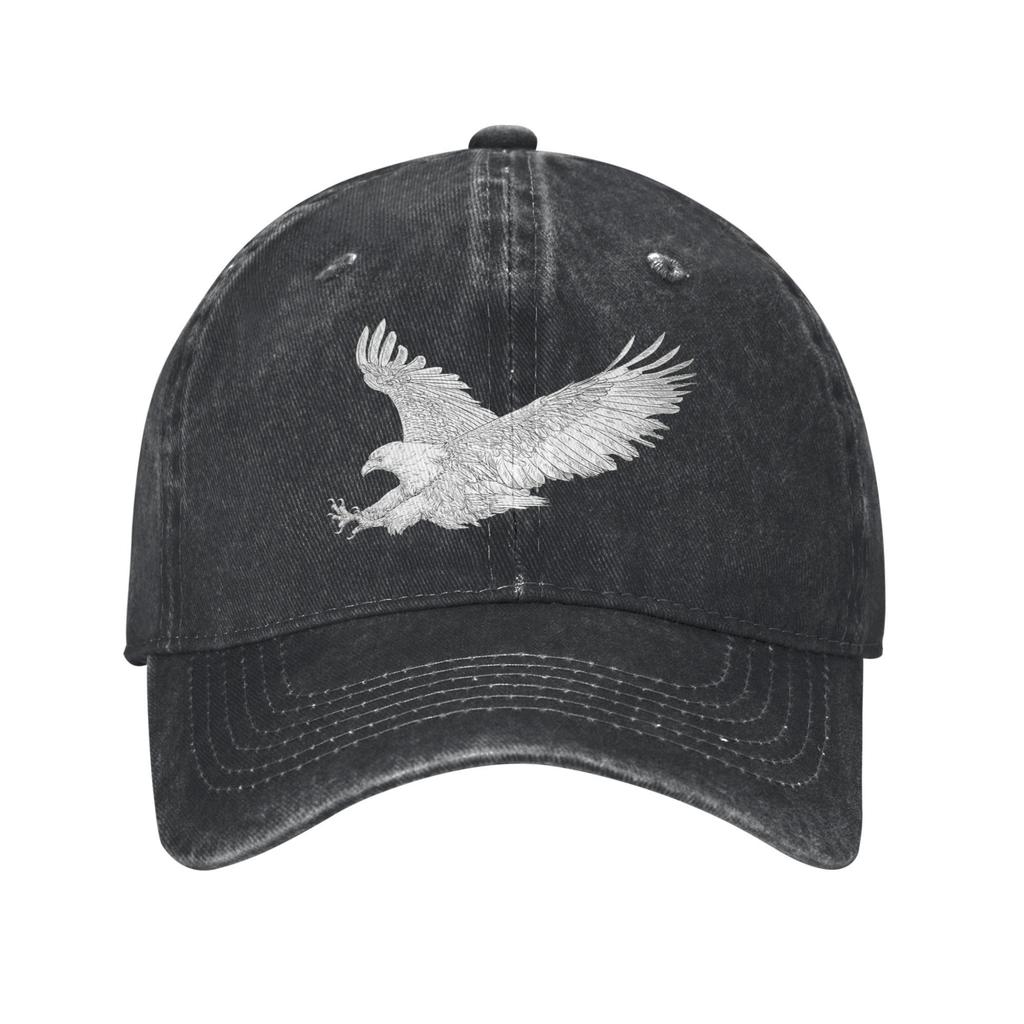 Eagle Graphic Washed Denim Baseball Cap Adjustable Vintage Outdoor Casual Hat for Unisex