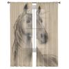 Freihand-Pferdekopf-Bleistiftzeichnung, transparente Vorhänge für Wohnzimmer, transparenter Tüll, Fenstervorhang, Schlafzimmer, Küche, Schleier, Vorhänge