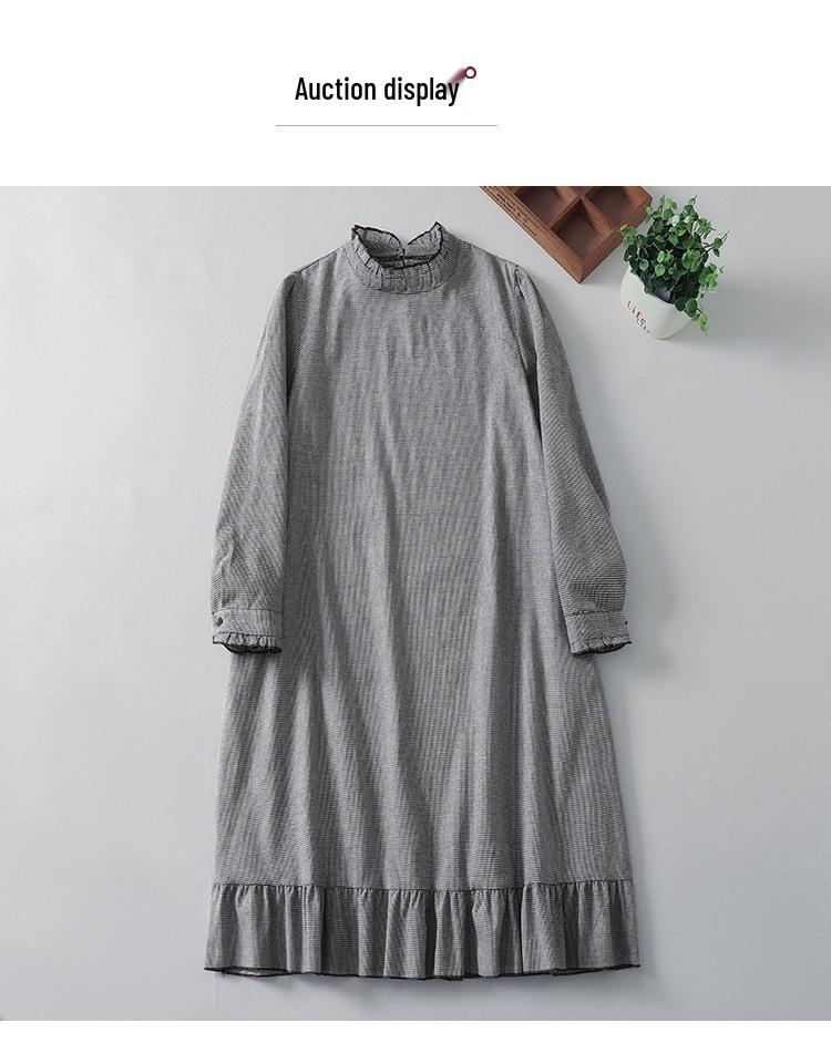 2025 Spring Artistic Retro Loose Casual Houndstooth Pleated Patchwork Dress