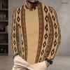 Men Plus Size Round Neck Long Sleeve Geometric Printed Blue Straight Hem T Shirt