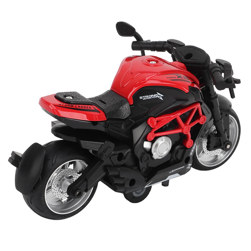 Alloy Motorcycle Model High Simulation Cool Sound Light Pull Back Motorcycle Toy for Kids Red