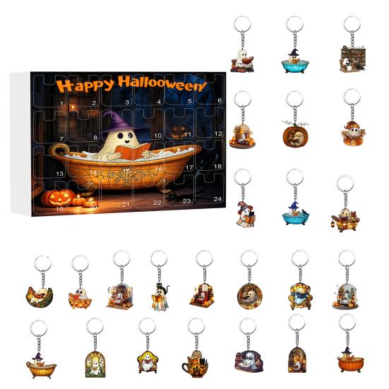 Halloween Advent Calendar 2D Reading Ghost Acrylic Ornaments Set 24 Days Countdown To Halloween Decoration for Holiday Home Party Decor
