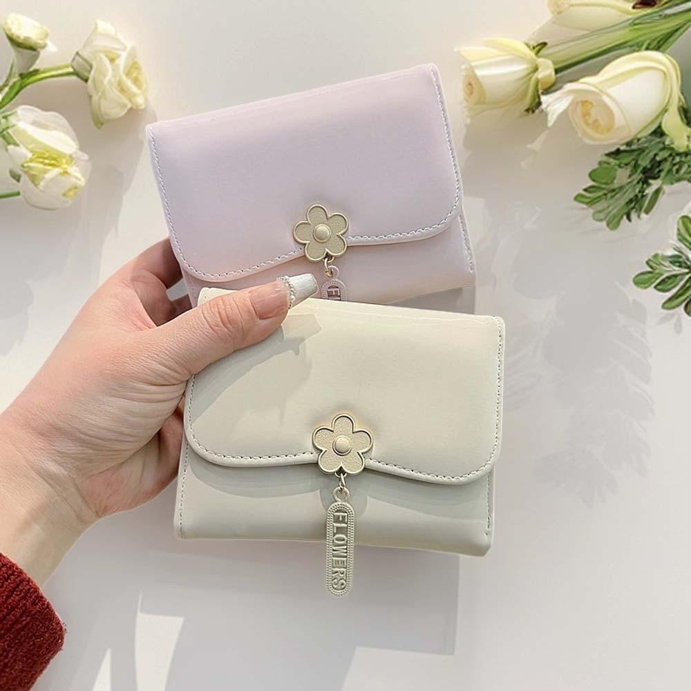 Coin Pouch Portable Candy Color Wallet Pouch Multiple Card Short Leather Purse Anti-splash Water PVC Three Fold Card Bag Women