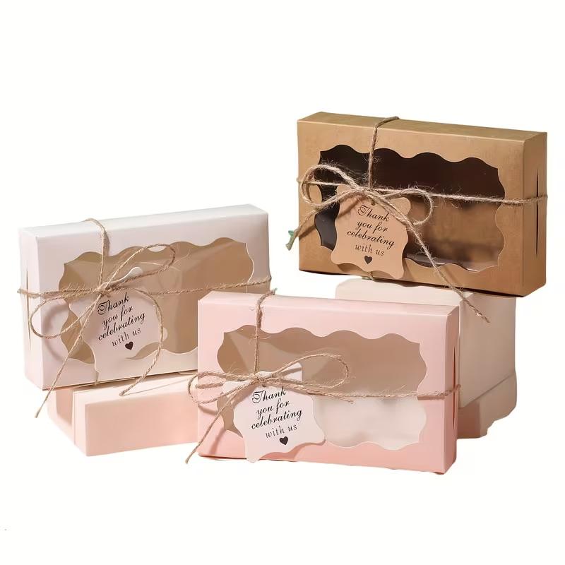 20 stuks Taartverpakkingen Vierkante Doos Met Deksel Wit Zwart Broodtrommel Met Raam Voor Taarten Donuts Muffins Chocolade Bruiloften Feesten