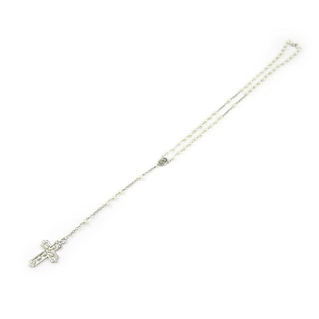 Les Trésors De Lily [L1641] - Silver Ivory 'Mystic Cross' Designer Necklace