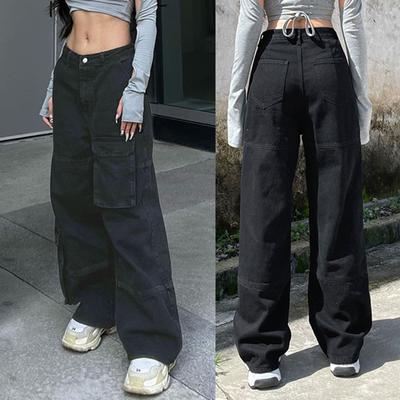 Womens Baggy Cargo Pants Streetwear Hip Hop  Sweatpants Casual Loose Wide Leg Trousers Jeans