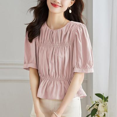 Chemise courte style français pour femme en été Nouveau design de niche Chemise plissée ajustée à la taille