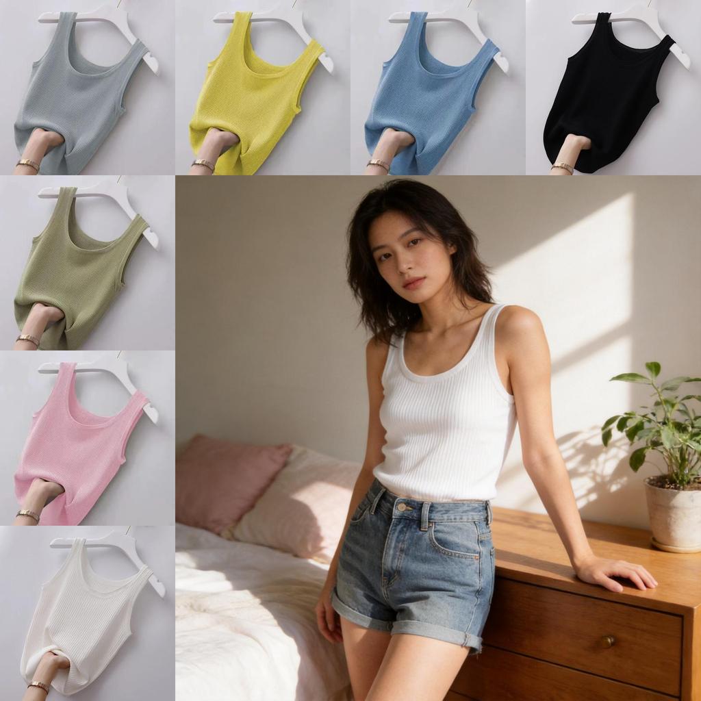 Classic Polyester Sleeveless Tank Top For Women With Round Neck Casual Wear