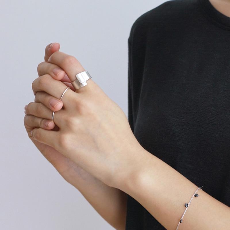 Minimalist Brushed Korean Style Open Index Finger S925 Sterling Silver Ring for Women