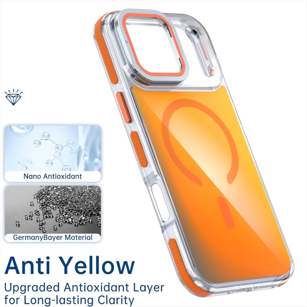 For iPhone 17 Pro Magnetic Case TPU Acrylic Phone Back Cover with Lens Film and Kickstand
