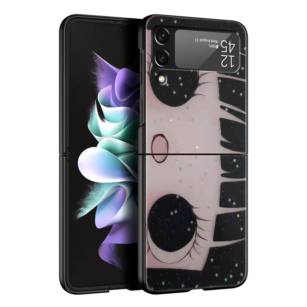 Hard PC Phone Case For Samsung Galaxy Z Flip 7 6 5 4 Black Cover For Galaxy Z Flip 3 Foldable Shockproof Cute Black Big Eyes Bag