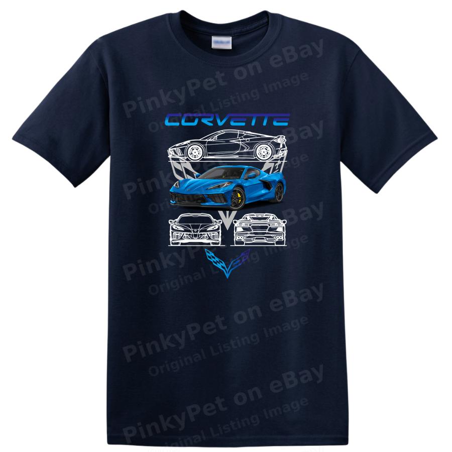 Corvette C8 Sports Car T Shirt Graphic Design Automotive Lover Cool Tee